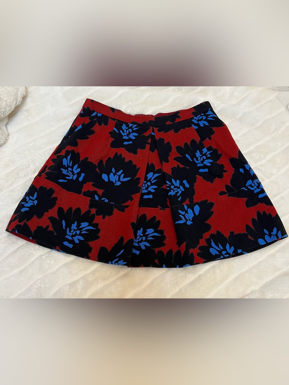 J Crew Size 10 Pleated Skirt Red Blue Floral Lined Preppy A-line Flowy Luxury